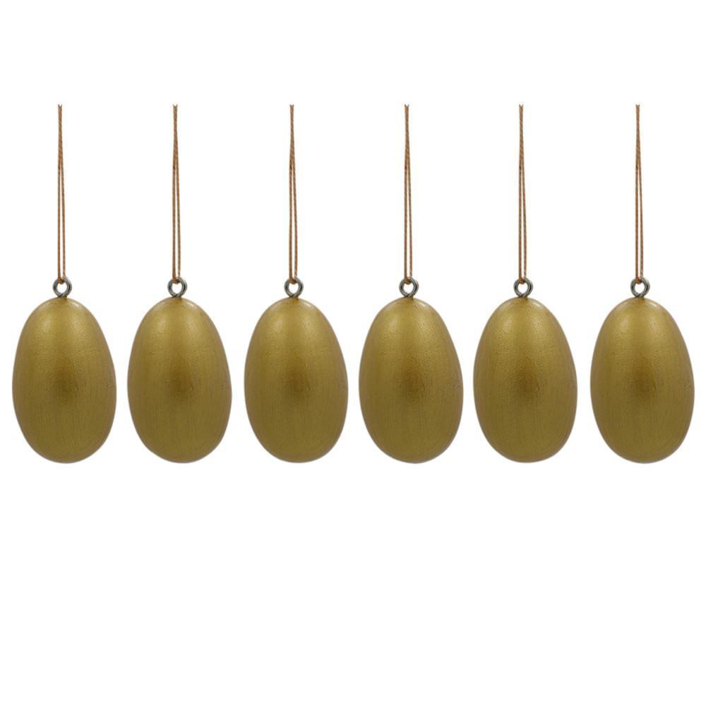 Set of 6 Flowers Wooden Egg Shape Christmas Ornaments 1.5 Inches