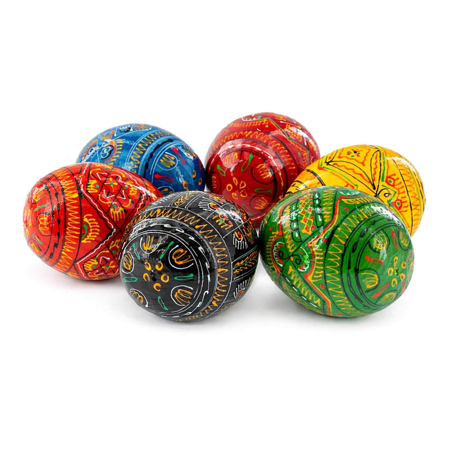 Set of 6 Geometric Pysanky Ukrainian Wooden Easter Eggs 2.5 Inches