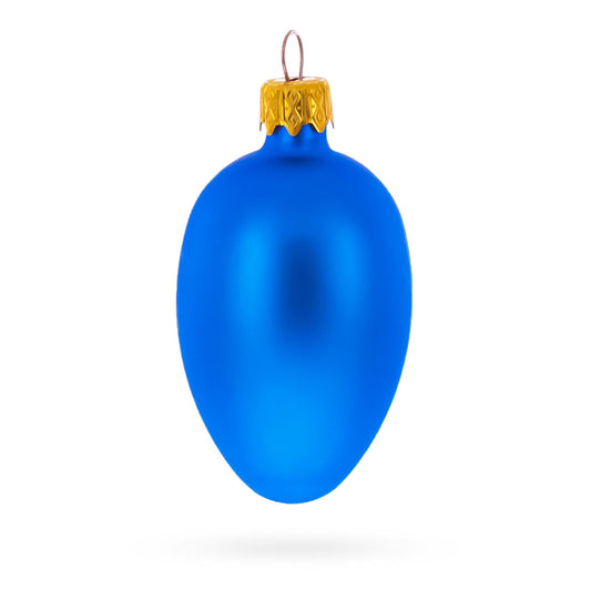 Set of 6 Matte Blue Mini Glass Egg Ornaments 2.9 Inches