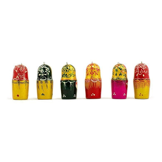Set of 6 Wooden Nesting Doll Ornaments - 2.15" Christmas Matryoshka