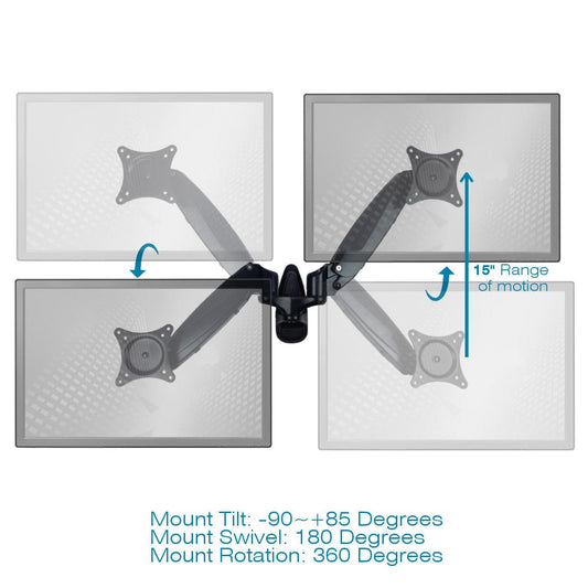 Sit-Stand Wall Mount Monitor Arm: Standard Dual Screen Black