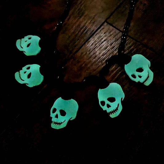 a string of glowing skulls