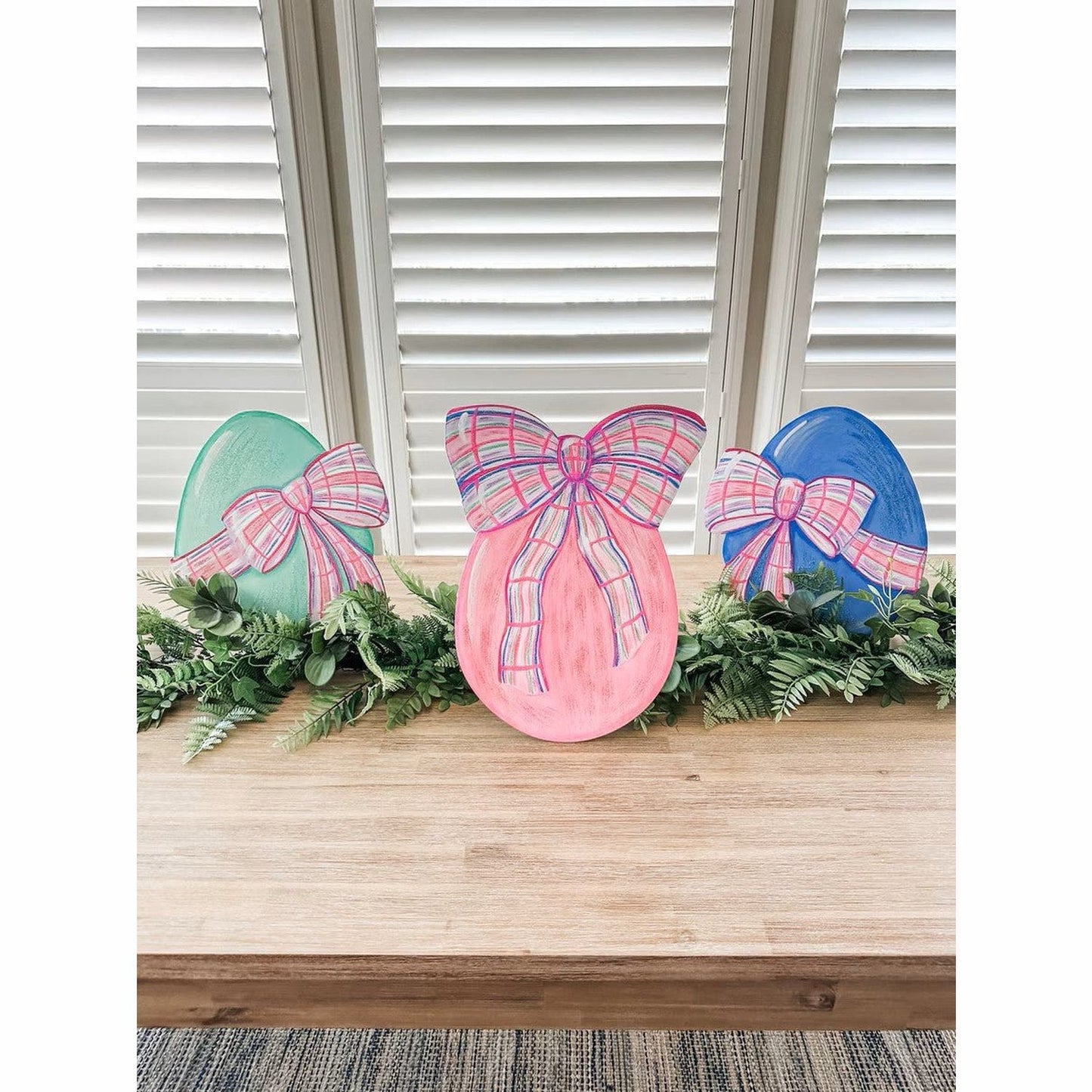 Small Eggs with Plaid Bows (Set of 3)