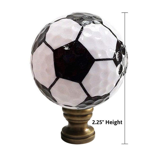 Soccer Ball Lamp Finial, Black and White Pentagon Pattern, 2.25"h