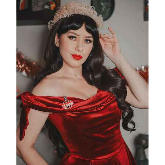 a woman in a red dress