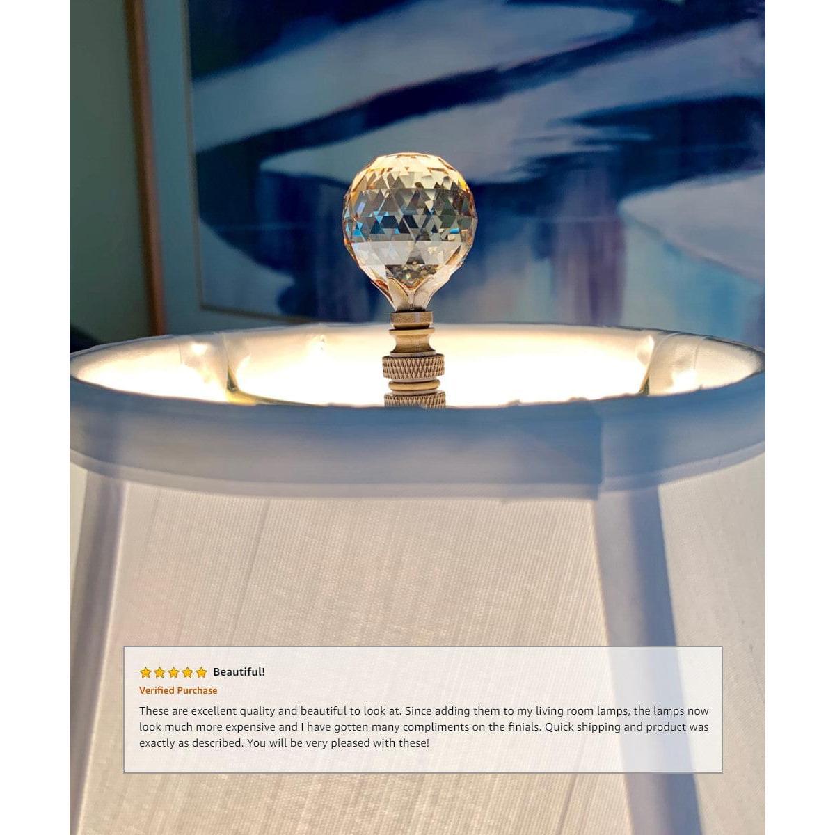 Stephanov Faceted Champagne Crystal Ball Lamp Finial Antique Brass 2.25"h