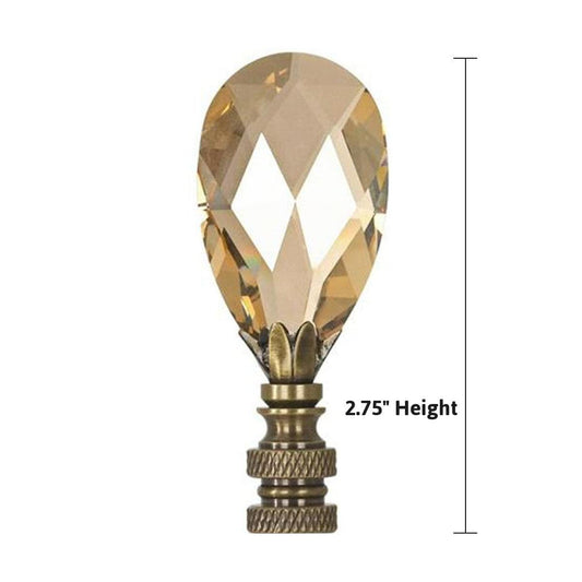 Stephanov Large Champagne Crystal Teardrops Lamp Finial Antique Brass 2.85"h