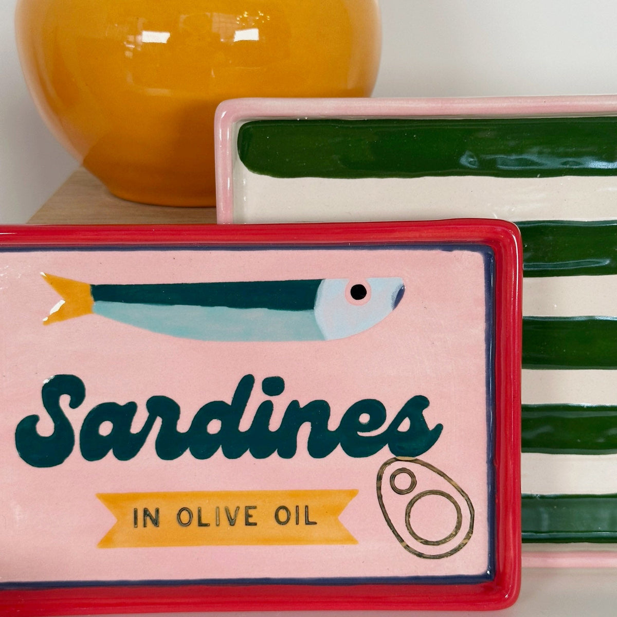 Striped Low Profile Tray in Pink & Green
