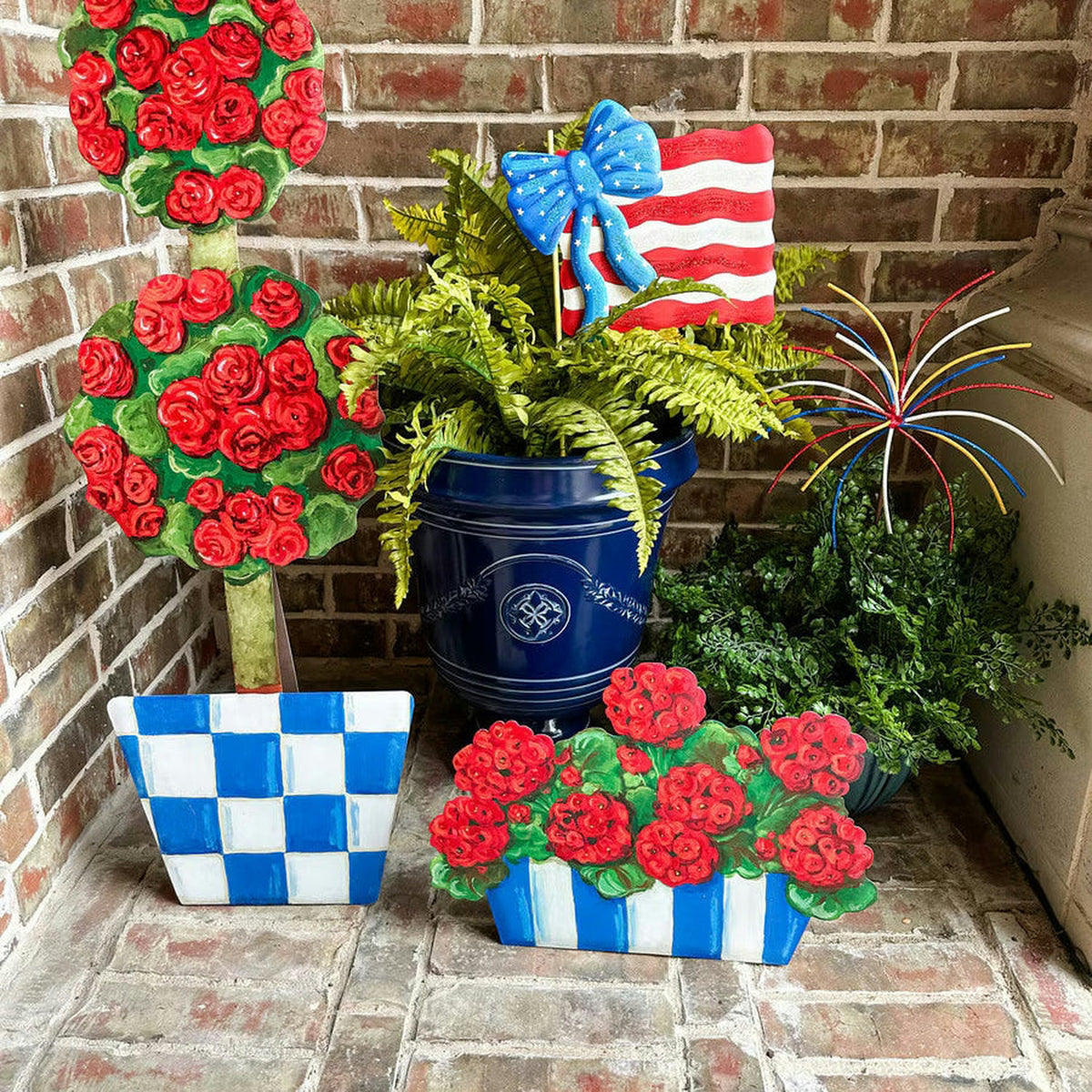 Striped Pot With Geraniums