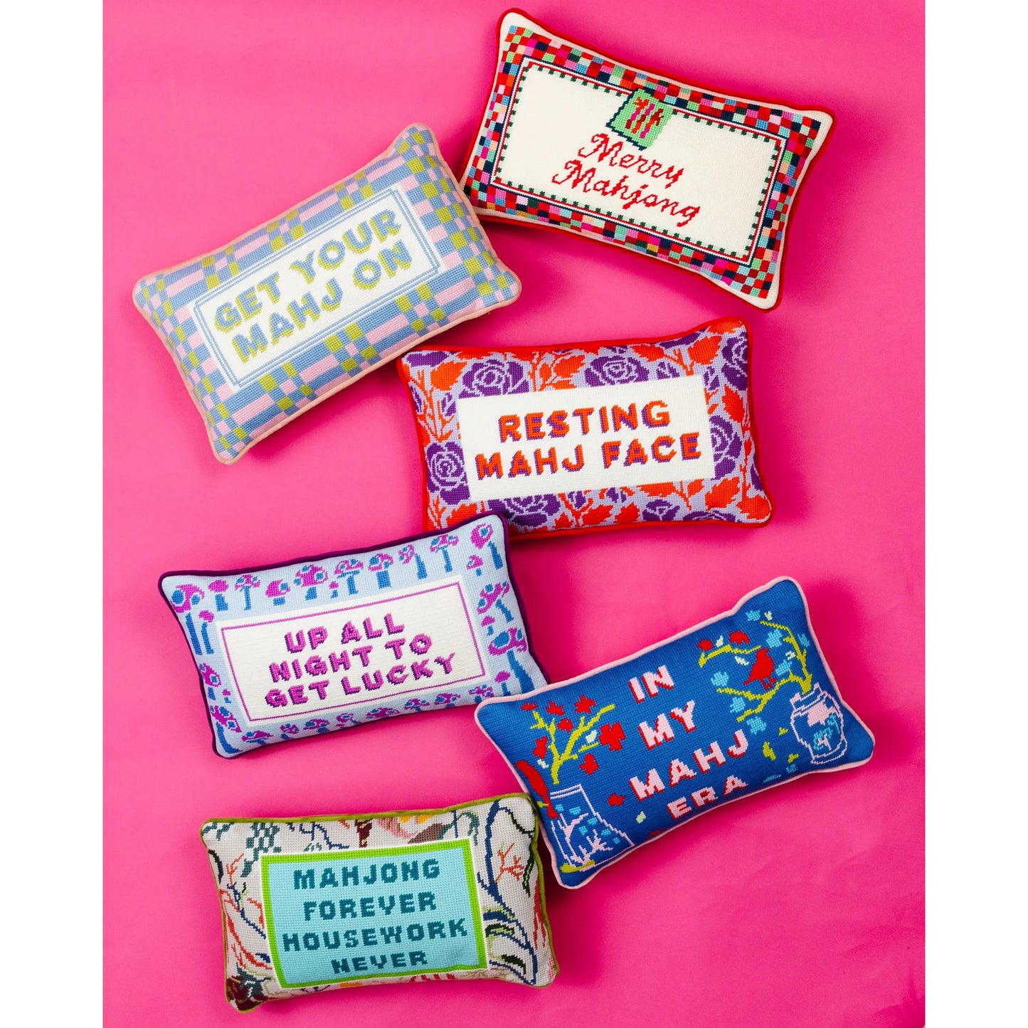 Get Your Mahj On Needlepoint Pillow