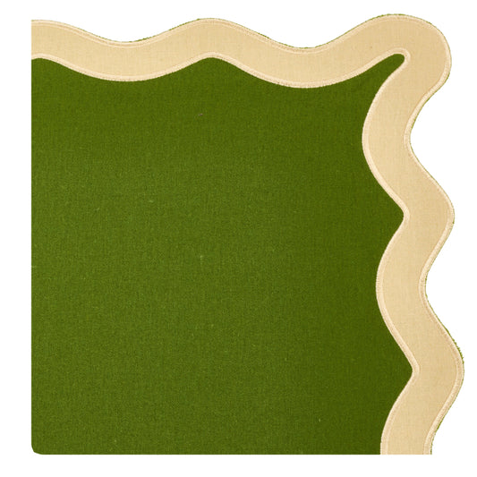 a green and white cloth with a white edge