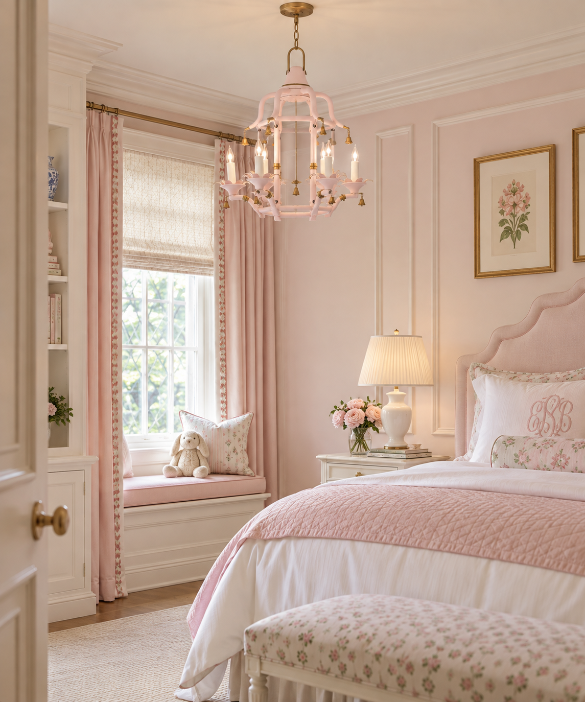 Pale Pink & Gold Chinoiserie Chandelier