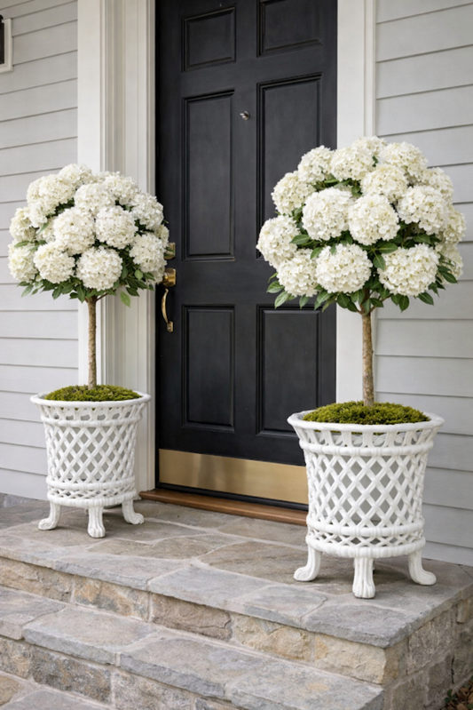 White Lattice Footed Floor Planter