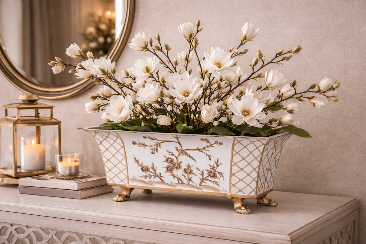 Ivory & Gold Octagon Planter