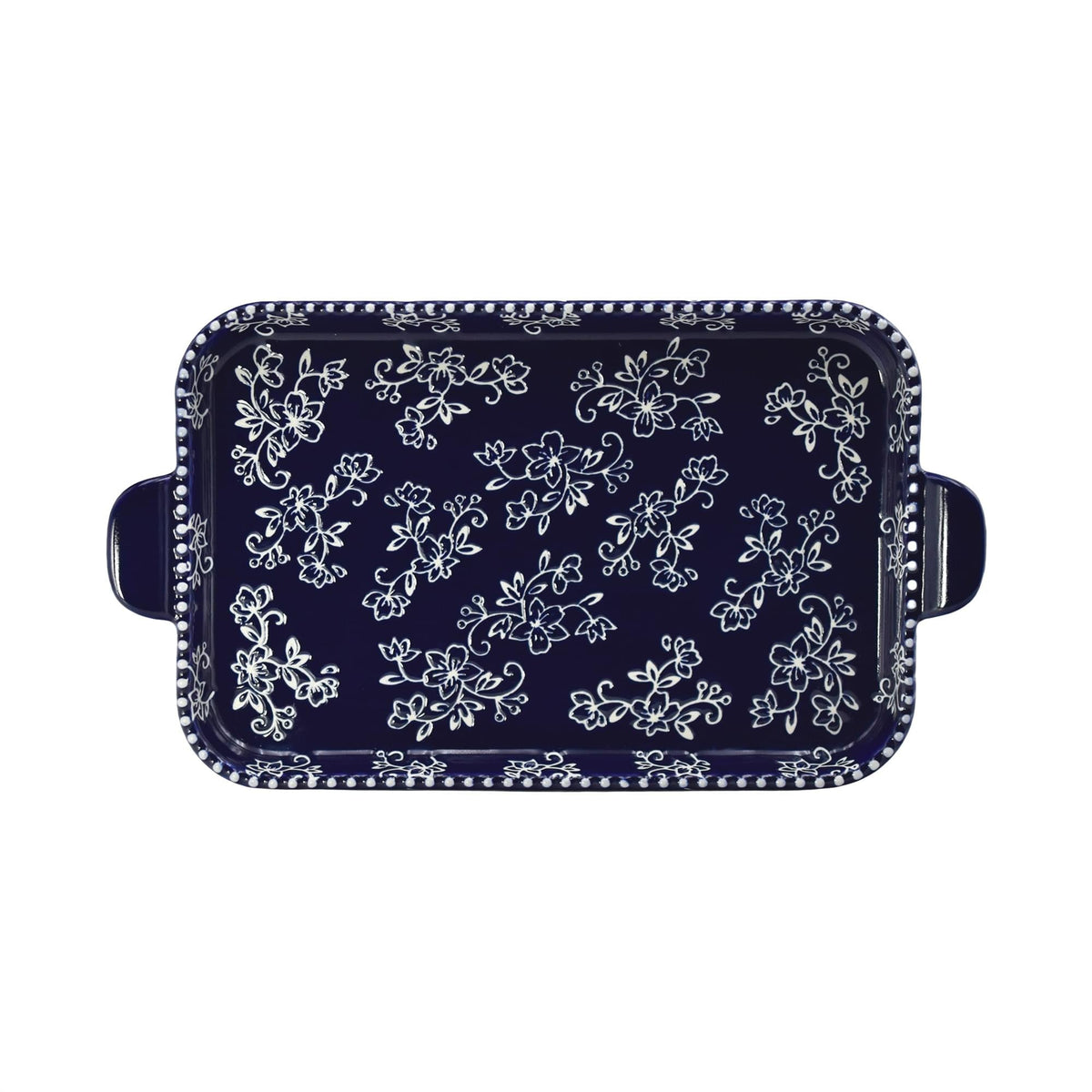 Floral Lace Blue 11 x 7 Inch Lid-It Platter by Temp-tations