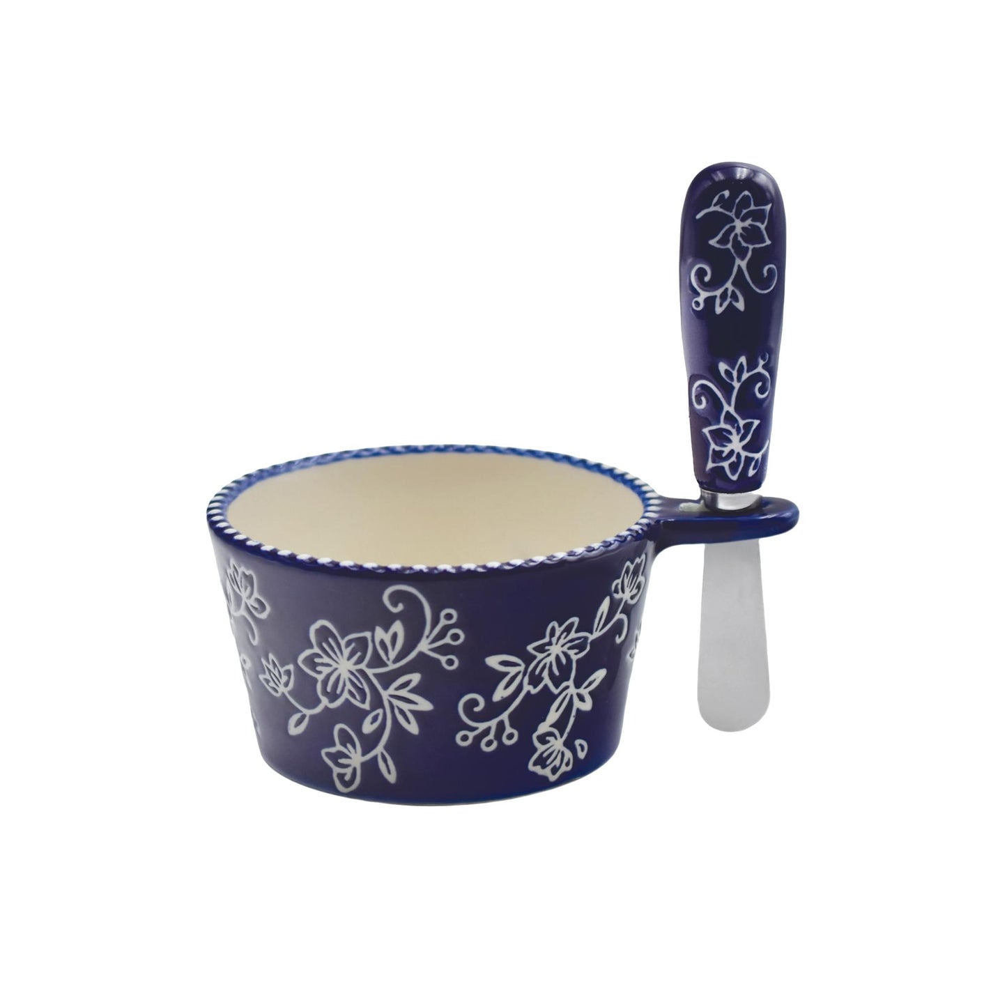 Floral Lace Blue 10 oz. Dip Bowl with Spreader by Temp-tations