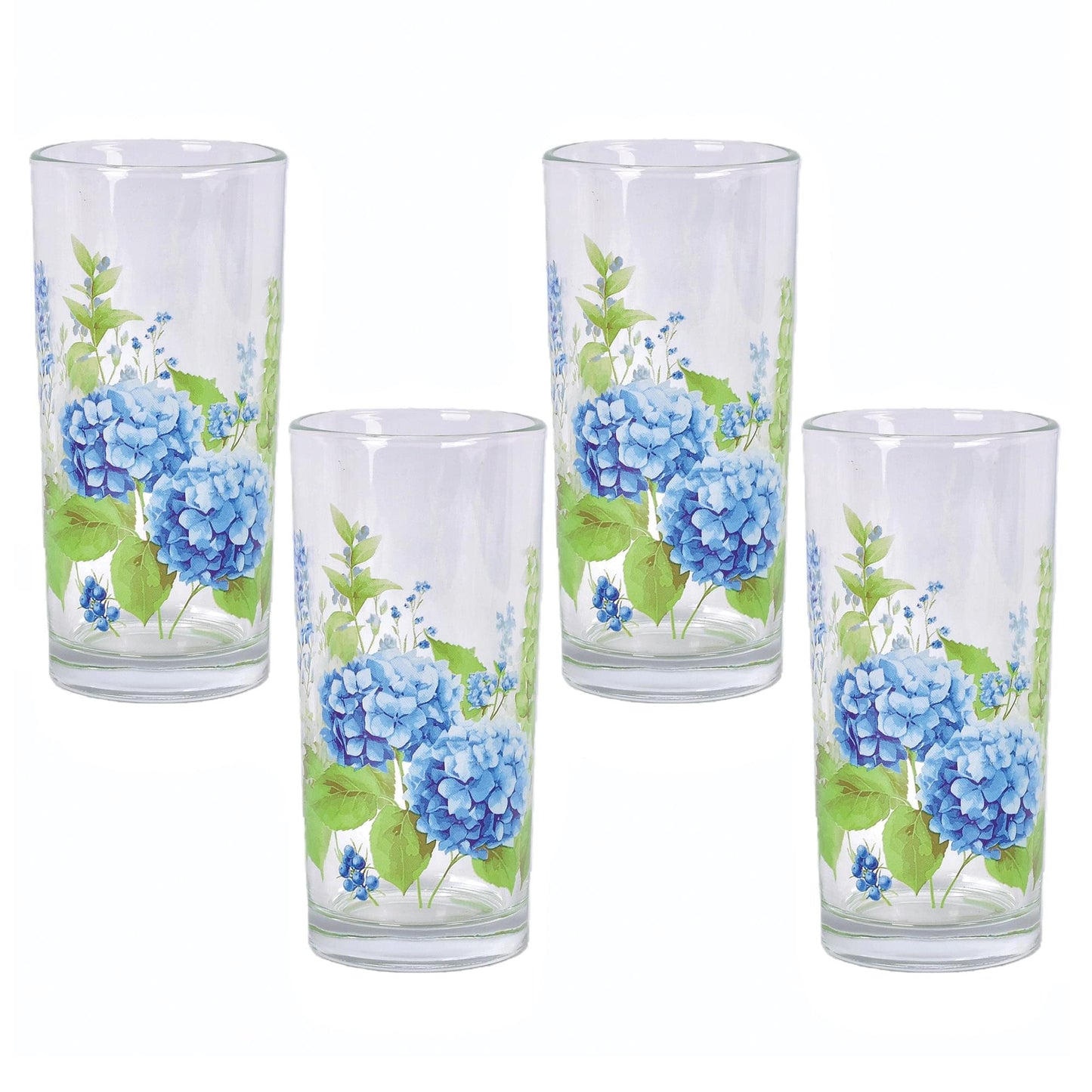 Hydrangea Set of 4 14 Ounce Glass Tumblers by Temp-tations