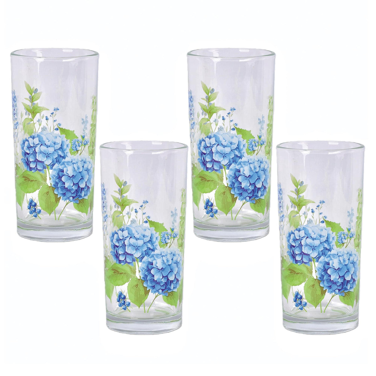 Hydrangea Set of 4 14 Ounce Glass Tumblers by Temp-tations