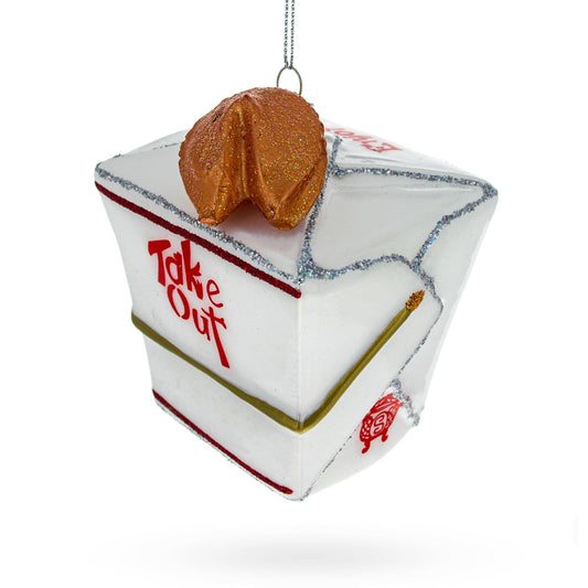 Takeout Box with Fortune Cookie Glass Christmas Ornament