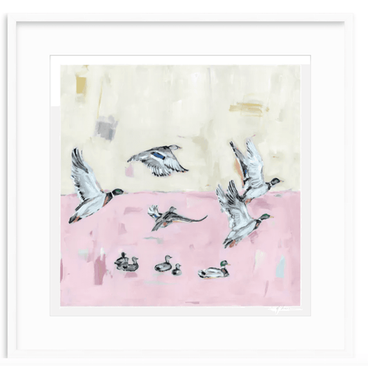 Taking Off Pink Ducks Fine Art Print