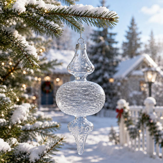Triple Oval Finial Clear Glass Christmas Ornament 6.6 Inches