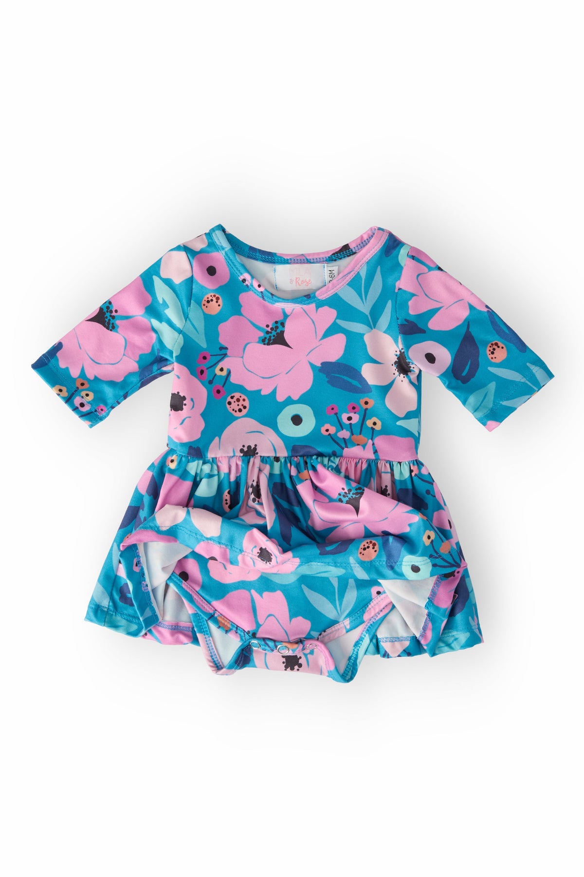 a blue and pink dress with flowers