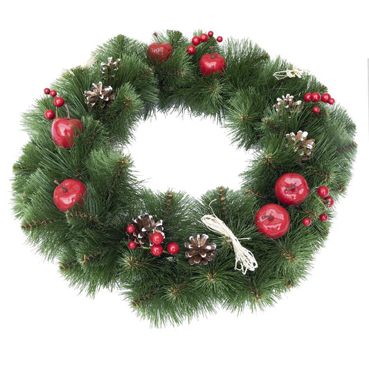 Ukrainian Christmas Wreath with Frosted Straw Bows, Apples & Pine Cones 20 Inches