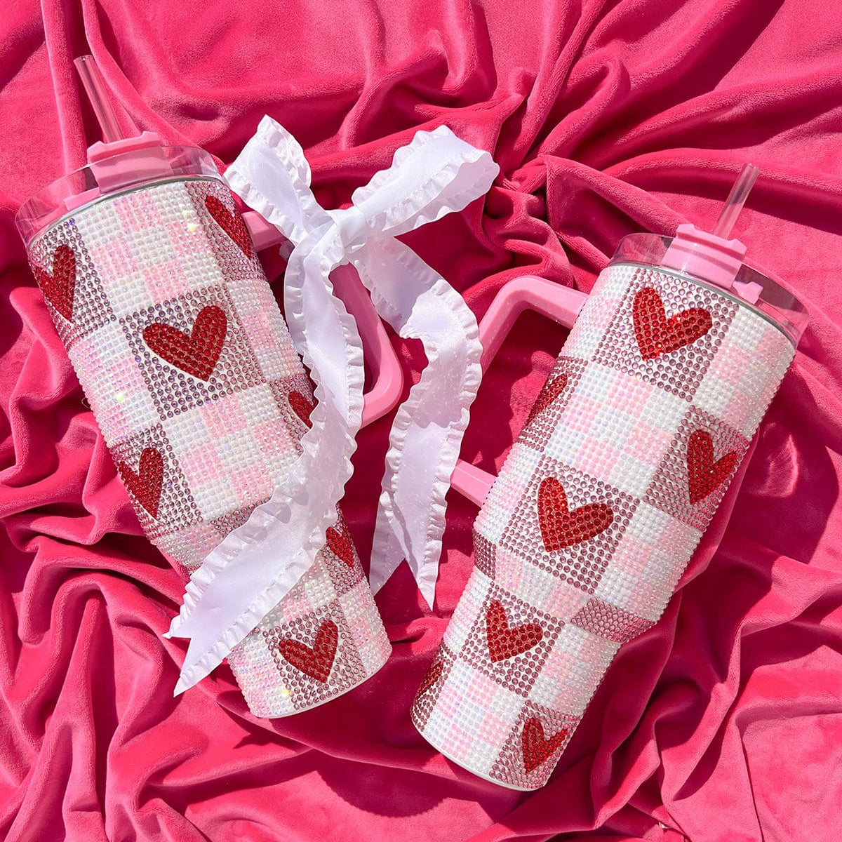 Rhinestone Hearts Stainless Steel Tumbler (Single or Set of 4)