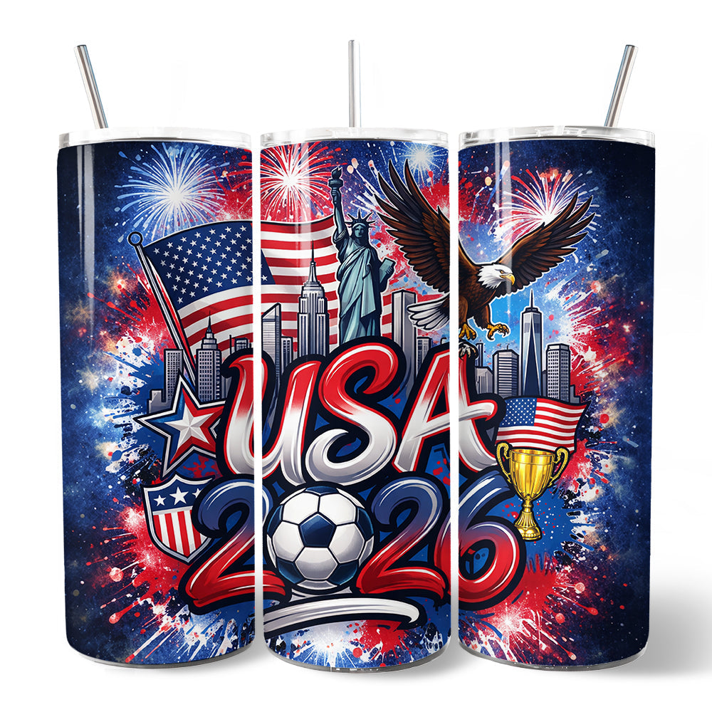 USA 2026 Soccer Cup Global Championship 20oz Tumbler With Lid and Stainless Steel Straw, Fans Football Gift Cup