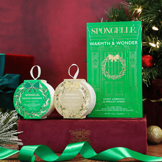 a group of christmas ornaments on a box