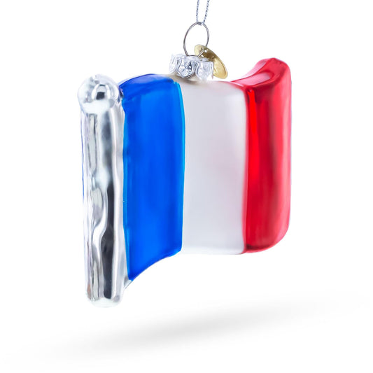 a glass ornament with a flag