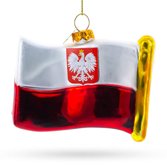 Waving Flag of Poland Glass Christmas Ornament