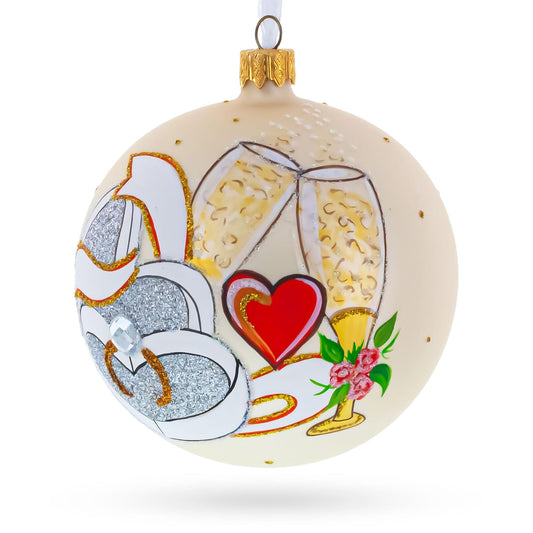 Wedding Flutes Glass Ball Christmas Ornament 4 Inches
