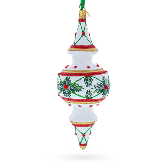 Winter Lattice & Holly Star Jeweled Double-Ended Finial Drop Glass Christmas Ornament