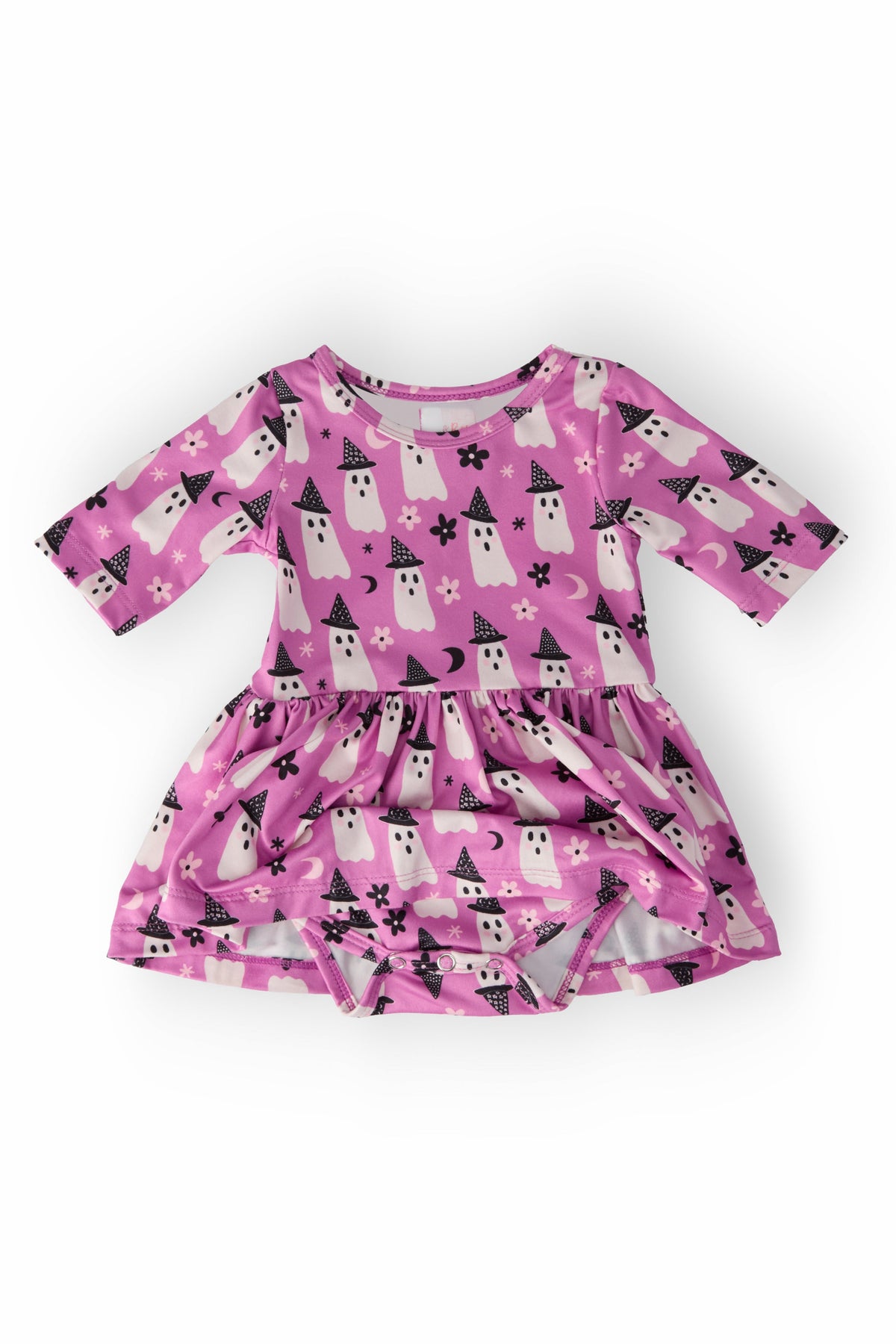 a pink dress with white ghosts on it