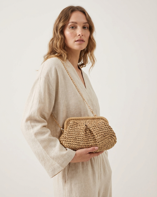 Woven Straw Crossbody Bag with Chain Strap
