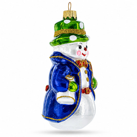 Snowman with Red Bow Tie Glass Christmas Ornament