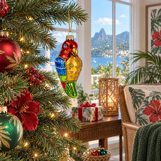 Parrot with Bright Feathers Glass Christmas Ornament
