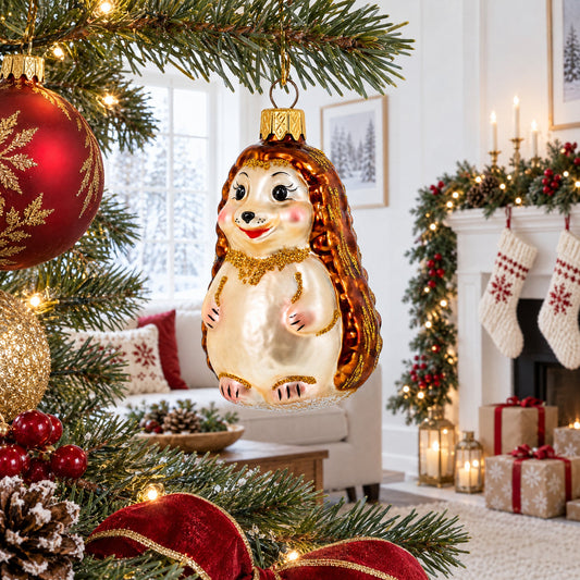 Woodland Hedgehog Glass Christmas Ornament