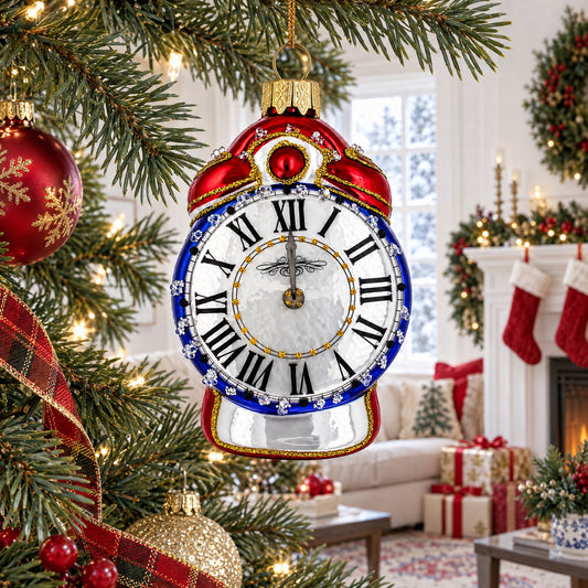 Vintage Style Alarm Clock Glass Christmas Ornament