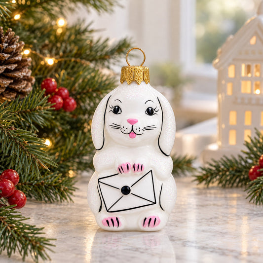 Whimsical Bunny Messenger with Envelope Glass Ornaments