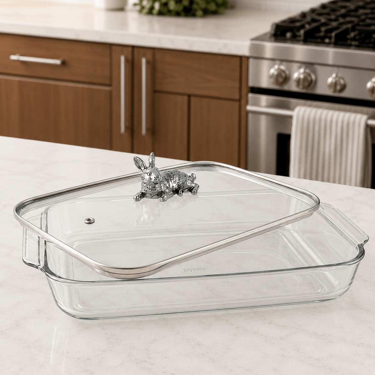 Bunny Lid with Pyrex 3 quart Baking Dish