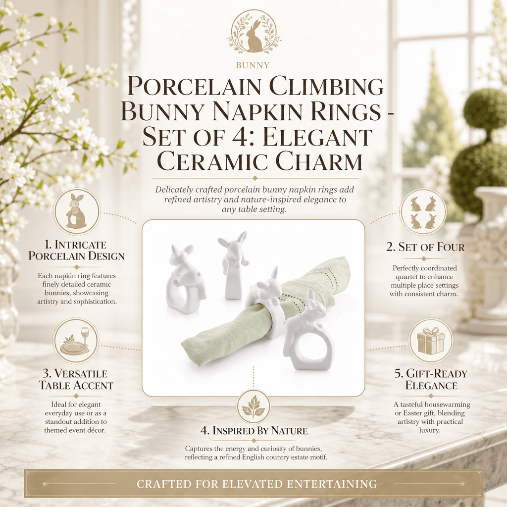 Porcelain Climbing Bunny Napkin Rings - Set of 4