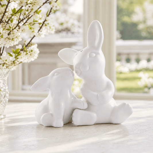 Porcelain Mother and Son Bunny Salt and Pepper