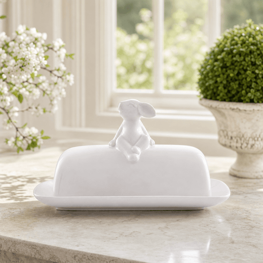 Porcelain Sitting Bunny Butter Dish