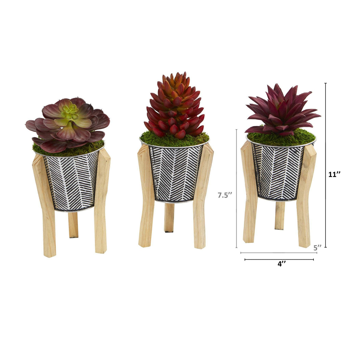 11” Mixed Succulent Artificial Plant in Tin Planter with Legs (Set of 3)