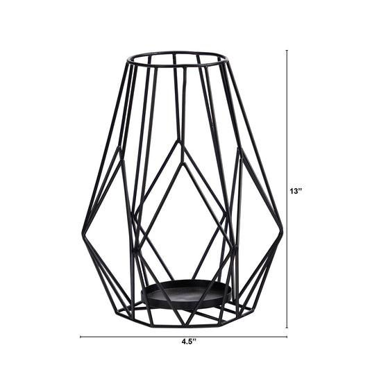 13” Geometric Black Metal Wire Votive Tea Lantern Candle Holder