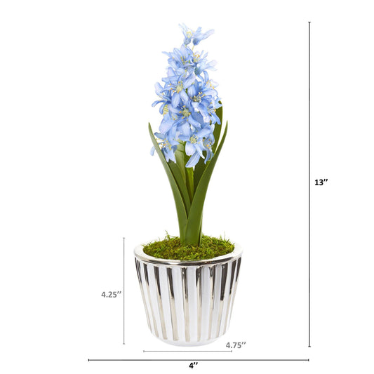 13” Hyacinth Artificial Arrangement in White Vase with Silver Trimming (Set of 2)