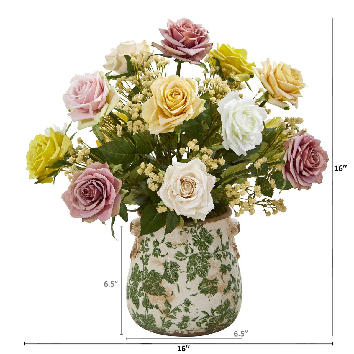 16” Rose and Gypsophila Arrangement in Floral Vase