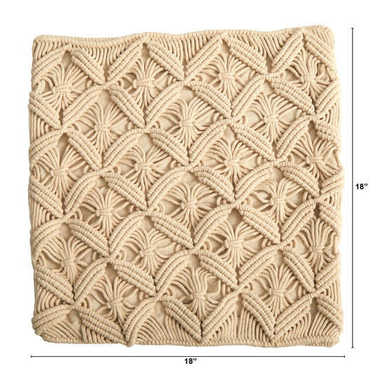 18” Boho Diamond Woven Macrame Decorative Pillow Cover